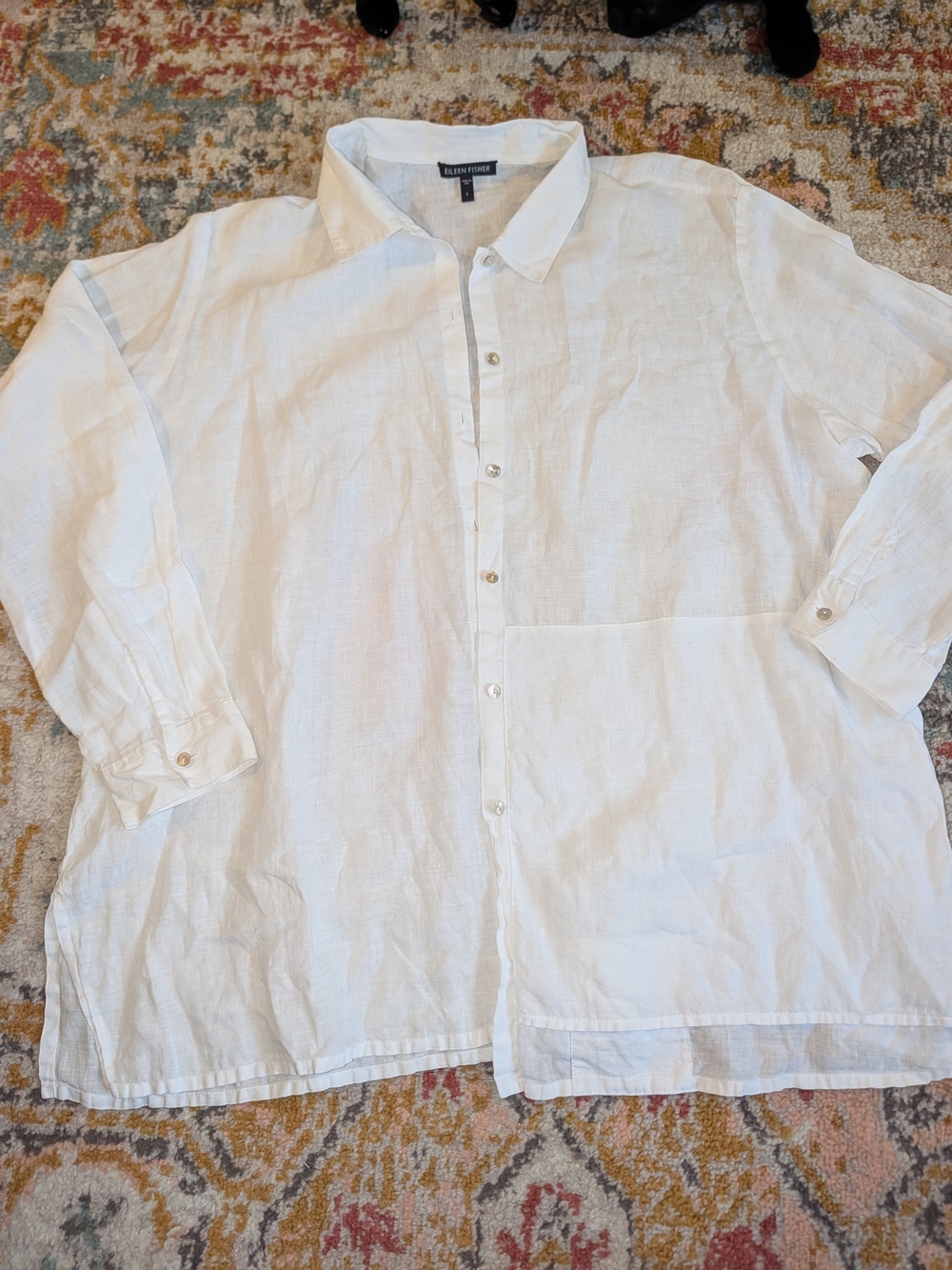 Eileen Fisher Women's L White Linen Button-Up Shirt casual Coastal Boxy